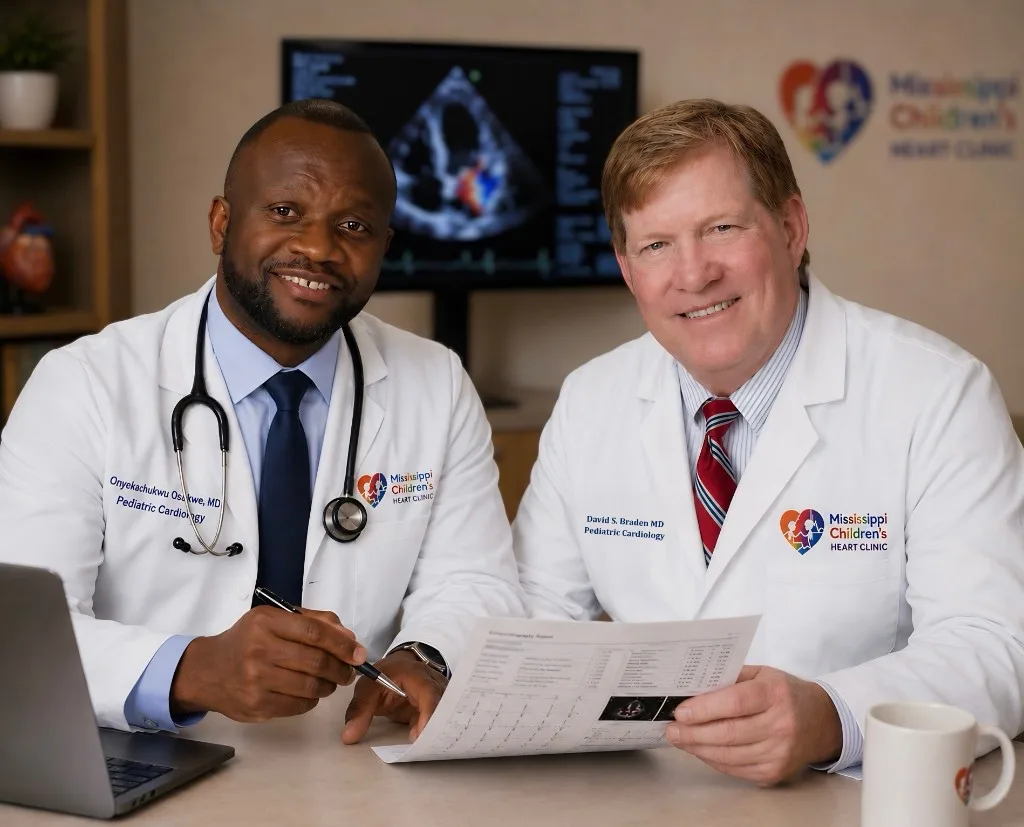Dr. Osakwe and Dr. Braden, pediatric cardiologists at Mississippi Children's Heart Clinic